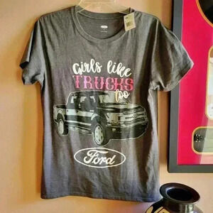 Brand New Girls Likes Truck FORD Women's SZ L Charcoal Short Sleeve